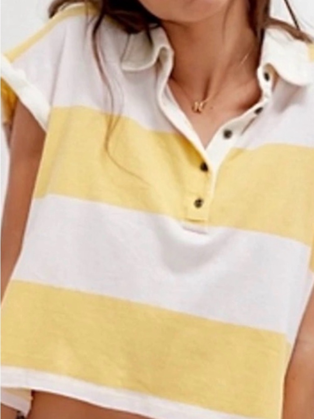 We The Free Taylee Yellow & pink Striped Polo Shirt